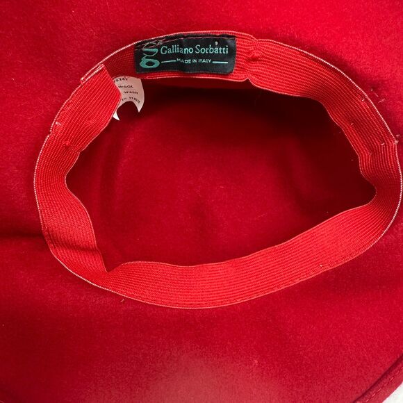 Vintage Galliano Sorbatti Red Fedora Felt Hat 100% Wool Black Bow Made In Italy main image 8